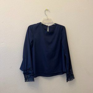Blue Lace Sleeve Blouse